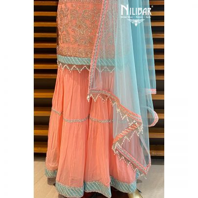 Peach Pink Georgette Sharara Suit