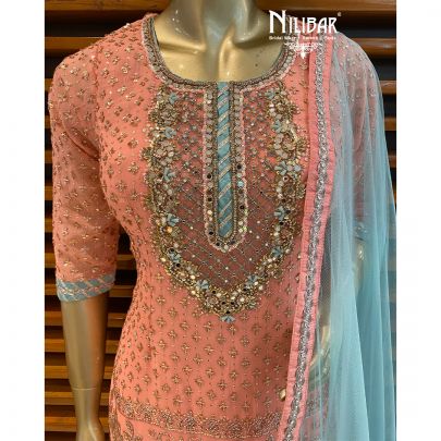 Peach Pink Georgette Sharara Suit