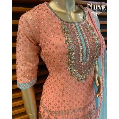 Peach Pink Georgette Sharara Suit