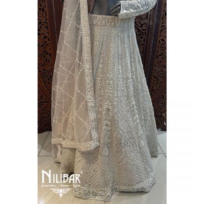 Ivory Pearl Stone Embroidered Lehenga