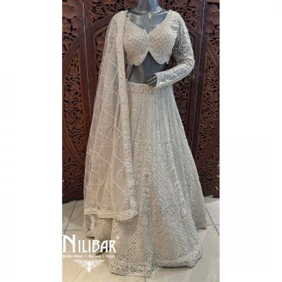 Ivory Pearl Stone Embroidered Lehenga