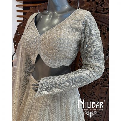 Ivory Pearl Stone Embroidered Lehenga