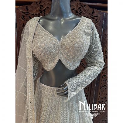Ivory Pearl Stone Embroidered Lehenga