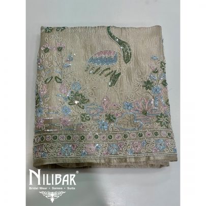 Cream Crush Tissue Unstitched Suit 