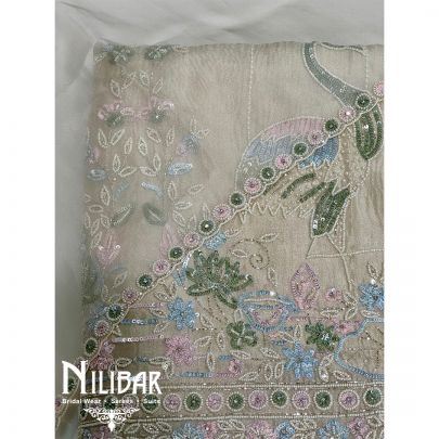 Cream Crush Tissue Unstitched Suit 