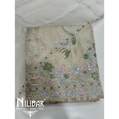 Cream Crush Tissue Unstitched Suit 