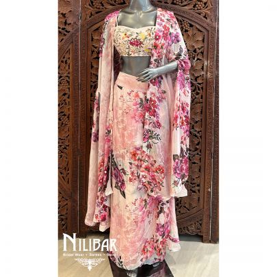 Powder Pink Crepe Indo Western Suit