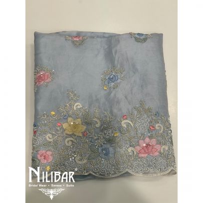 Ice Blue Organza Unstitched Suit