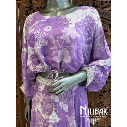 Lilac And White Crepe Indo Western Suit