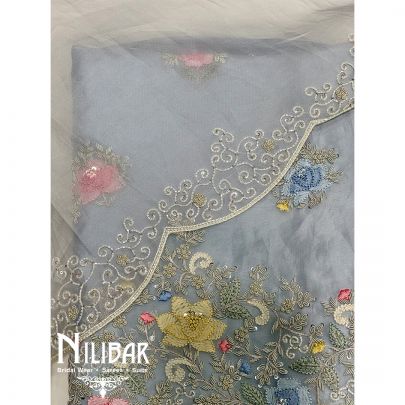 Ice Blue Organza Unstitched Suit