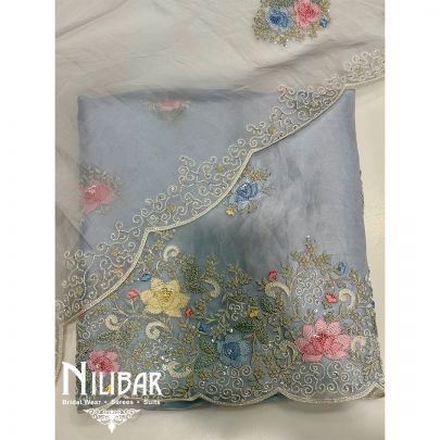 Ice Blue Organza Unstitched Suit