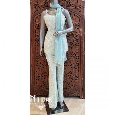 Sky Blue Short top With Bell Bottoms Indo Western
