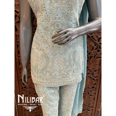 Sky Blue Short top With Bell Bottoms Indo Western