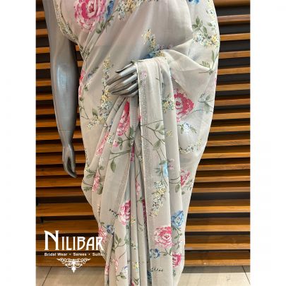 Gray Georgette Saree