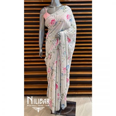 Gray Georgette Saree