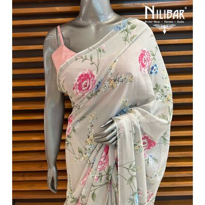 Gray Georgette Saree