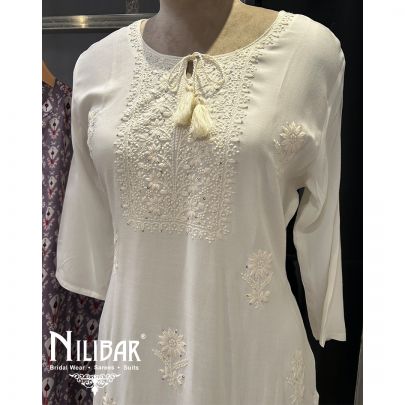 White Cotton Printed kurti
