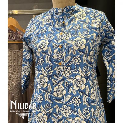 Blue Cotton Printed kurti