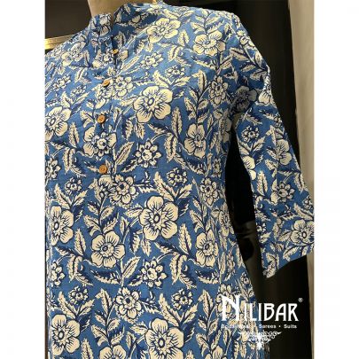 Blue Cotton Printed kurti