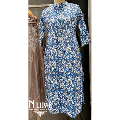 Blue Cotton Printed kurti