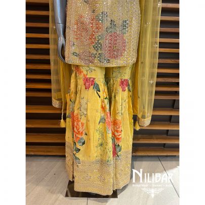 Yellow Chinon Embroidered Garara Suit