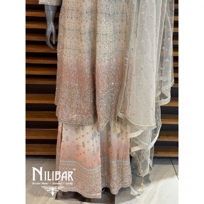 Cream Georgette Embroidered Palazzo Suit