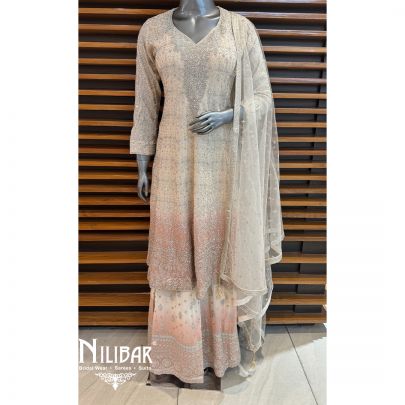 Cream Georgette Embroidered Palazzo Suit
