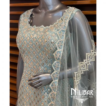 Blue Silk Embroidered Garara Suit