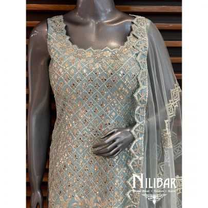 Blue Silk Embroidered Garara Suit