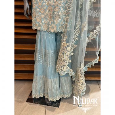 Blue Silk Embroidered Garara Suit