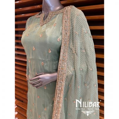 Green Lame Embroidered Palazzo Suit