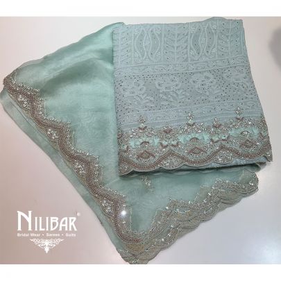 Light Blue Organza Lakhnavi Unstitched Suit