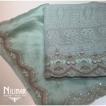 Light Blue Organza Lakhnavi Unstitched Suit