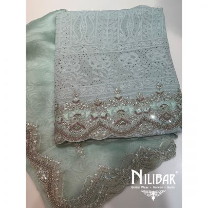 Light Blue Organza Lakhnavi Unstitched Suit
