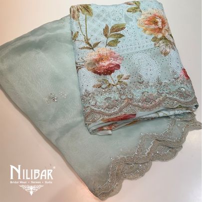 Sky Blue Organza Lakhnavi Unstitched Suit