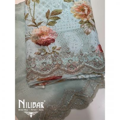 Sky Blue Organza Lakhnavi Unstitched Suit