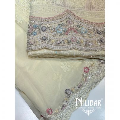 Light Yellow Organza Lakhnavi Unstitched Suit