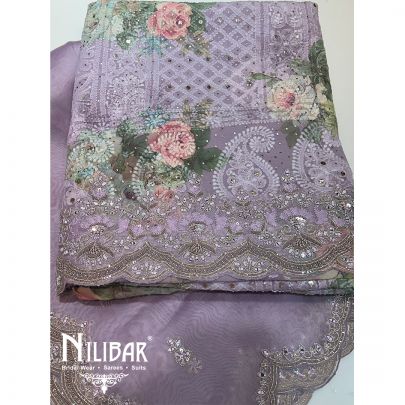 Lilac Organza Lakhnavi Unstitched Suit