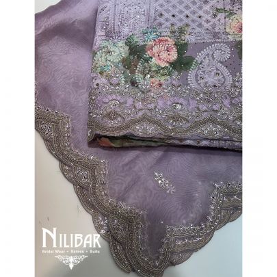 Lilac Organza Lakhnavi Unstitched Suit