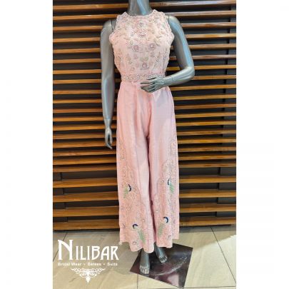 Pink Silk Embroidered Jumpsuit
