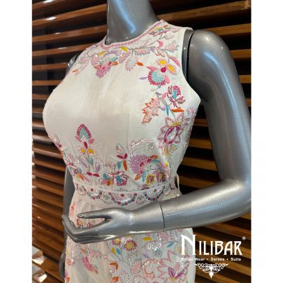 White Silk Embroidered Jumpsuit