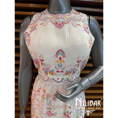 White Silk Embroidered Jumpsuit