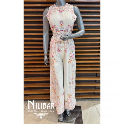 White Silk Embroidered Jumpsuit