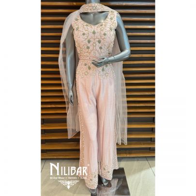 Pink Silk Embroidered Jumpsuit
