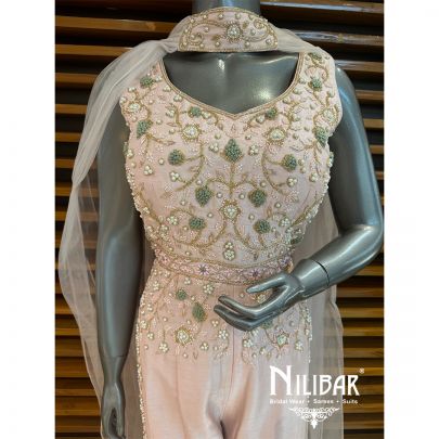 Pink Silk Embroidered Jumpsuit