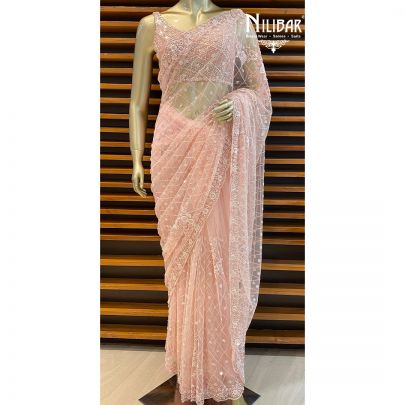 Baby Pink Net Saree