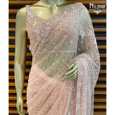 Baby Pink Net Saree