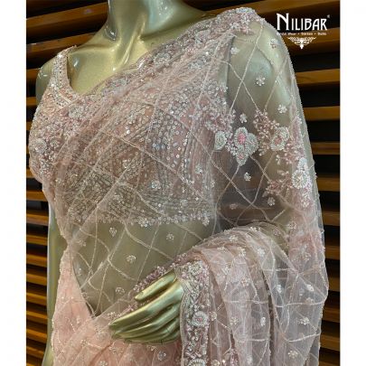 Baby Pink Net Saree