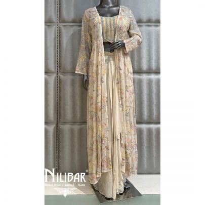 Cream Georgette Jacket Style Suit
