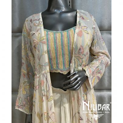 Cream Georgette Jacket Style Suit